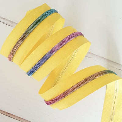 Yellow Zipper Tape with Rainbow Coil Teeth - Size 5 Zip - Shop online and in store at Purple Stitches, Basingstoke, Hampshire UK