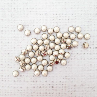 5mm Mini Faux Pearl Button - Silver - Purple Stitches