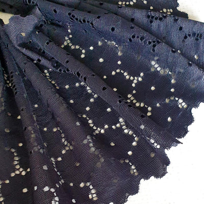 Navy Flower Stretch Lace - 18cm - Shop online and in store at Purple Stitches, Basingstoke, Hampshire UK
