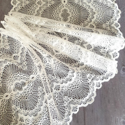 White Double Edge Scallop Stretch Lace - 23cm - Shop online and in store at Purple Stitches, Basingstoke, Hampshire UK
