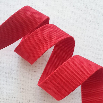 1.5 inches / 38mm Thick Cotton Webbing - Red - Purple Stitches