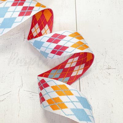Argyle diamond webbing in bold colours. 2 inches wide – perfect for bag straps, belts & bold accessories. Sold by the metre.