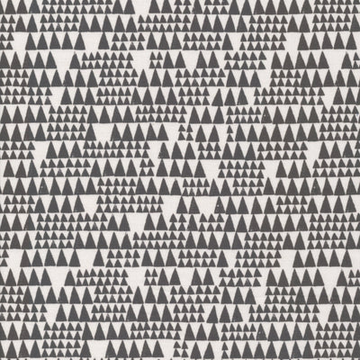 Upwards in Grey - Imprint - Eloise Renouf - Cloud9 Fabrics, SKU: IMP227391. A modern, organic cotton fabric featuring rows of hand-drawn grey triangles on a soft cream background. GOTS-certified and perfect for low-volume quilts, sustainable sewing, and minimalist projects.