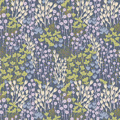 Backyard Field Night fabric (SKU: FRE32301) by Katie O’Shea for Art Gallery Fabrics – 100% premium quilting cotton, approx. 44/45in wide and ~125 g/sqm. From the Laundry Day collection, this design showcases a serene field of delicate florals on a deep night-blue ground, capturing the tranquility of breezy evenings and blooming gardens. Ideal for quilting, dressmaking, home décor, and craft sewing projects.
