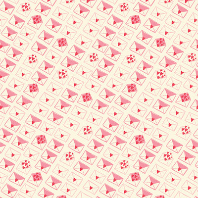 Love Letters fabric (SKU: LOV14002) by Art Gallery Fabrics – premium 100% quilting cotton featuring Pattern of pink envelopes and hearts on a light pink background, perfect for quilting, dressmaking, home décor, and craft sewing projects.
