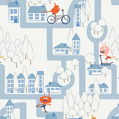 Illustration of a child's playroom with houses, roads, and cartoon characters on a light blue background.

Monstropolis fabric (SKU: MVL44406) by AGF Studio for Art Gallery Fabrics – 100% premium quilting cotton, approx. 44/45in wide and 125 g/sqm. From the MonsterVille collection, this fabric depicts a lively cityscape teeming with quirky, colourful monsters in bold shades of blue, green, red, and yellow. A playful and whimsical design perfect for children’s quilts, clothing, décor, and craft sewing projec