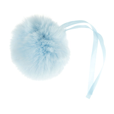 Light blue headband with a fluffy pom-pom on a white background Faux Fur Pom Pom 11cm – Soft, fluffy pom pom accessory for hats, scarves, bags, keyrings, and crafts – available in multiple colours