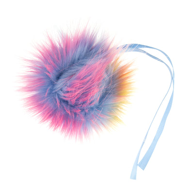 Multicolored fluffy on a white background Faux Fur Pom Pom 11cm – Soft, fluffy pom pom accessory for hats, scarves, bags, keyrings, and crafts – available in multiple colours
