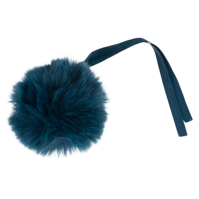Blue fluffy bag with a strap on a white background Faux Fur Pom Pom 11cm – Soft, fluffy pom pom accessory for hats, scarves, bags, keyrings, and crafts – available in multiple colours