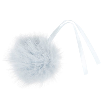 light blue fluffy pom-pom on a white background Faux Fur Pom Pom 11cm – Soft, fluffy pom pom accessory for hats, scarves, bags, keyrings, and crafts – available in multiple colours