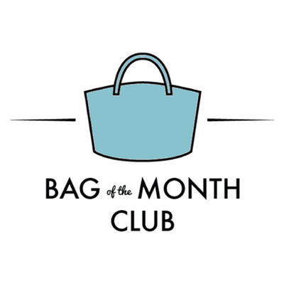 Logo of 'Bag of the Month Club' with a light blue handbag on a white background.