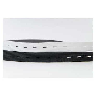 Buttonhole Elastic Black 16mm, 19mm or 25mm – Adjustable Waistband Elastic for Sewing