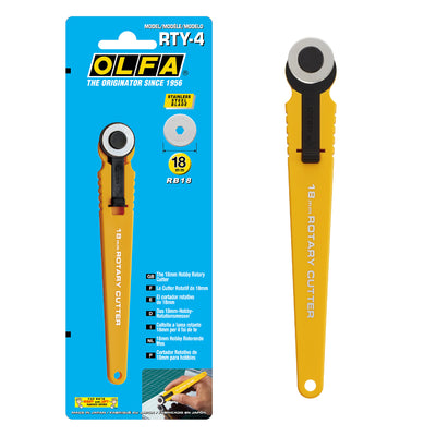 Olfa 18mm Rotary Cutter Yellow – Precision Fabric Cutter with Safety Lock | SKU: RTY-4