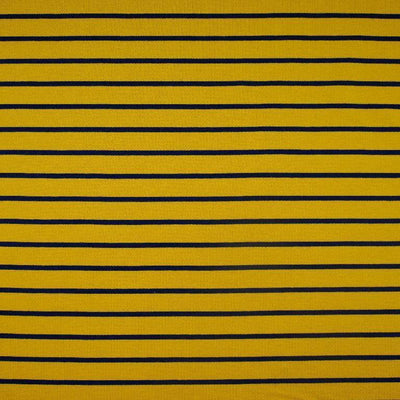 Navy Stripe on Ochre Mustard Yellow - Loop Back Sweatshirt Jersey - Shop online and in store at Purple Stitches, Basingstoke, Hampshire UK