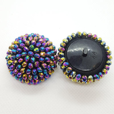 35mm Bead Cluster Button - Purple Iridescent - Purple Stitches