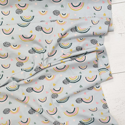 Hearts and Rainbow on Grey - Organic Cotton Jersey - Shop online and in store at Purple Stitches, Basingstoke, Hampshire UK