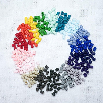 Barrel Shape Colour Silicone Adjuster Beads for elastic cord - Purple Stitches