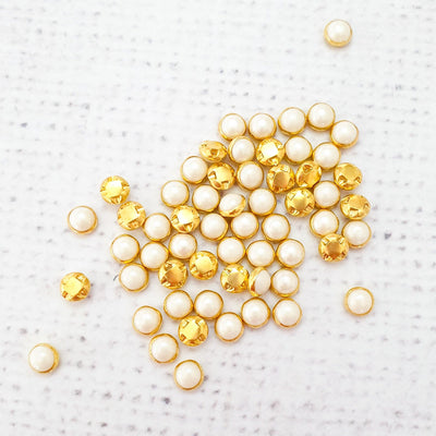 5mm Mini Faux Pearl Button - Gold - Purple Stitches