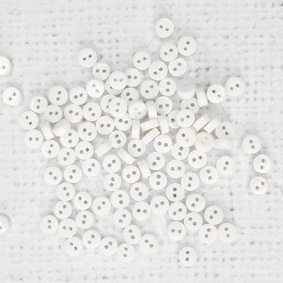 6mm Mini Round 2-hole Plastic Buttons - White - Purple Stitches
