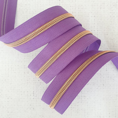 Purple Zipper Tape with Rose Gold Colour Coil Teeth - Size 5 Zip - Shop online and in store at Purple Stitches, Basingstoke, Hampshire UK