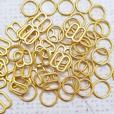 8mm Gold colour Bra rings and sliders - Purple Stitches