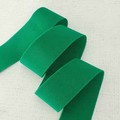 38mm / 1.5" GREEN soft waistband elastics - Purple Stitches