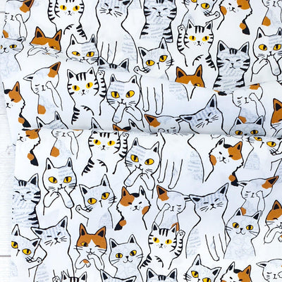 Cat in White - Sevenberry Fabric - Purple Stitches