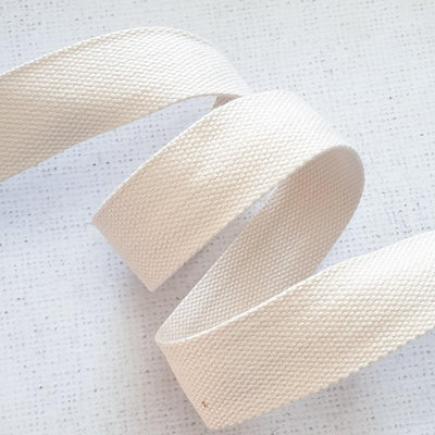 1.5 inches / 38mm Thick Cotton Webbing - Off White - Purple Stitches