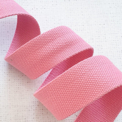 1.5 inches / 38mm Thick Cotton Webbing - Rose Pink - Purple Stitches