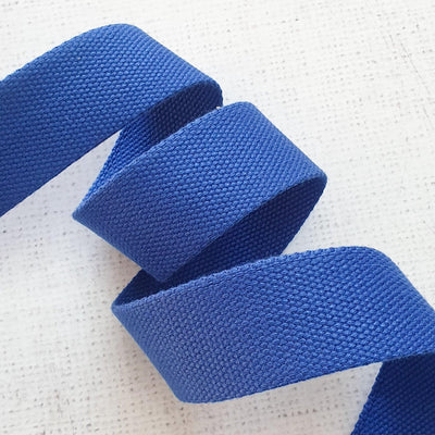 1.5 inches / 38mm Thick Cotton Webbing - Royal Blue - Purple Stitches