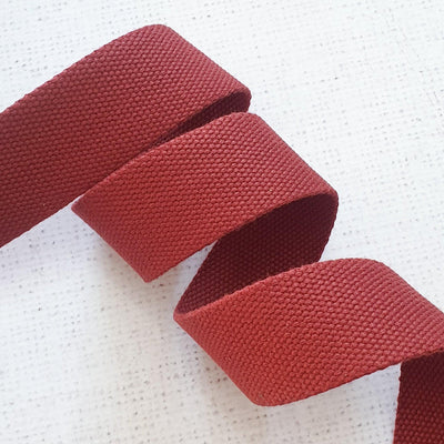 1.5 inches / 38mm Thick Cotton Webbing - Brick Red - Purple Stitches