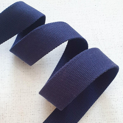 1.5 inches / 38mm Thick Cotton Webbing - Navy - Purple Stitches