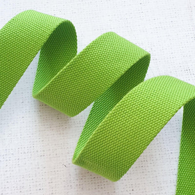 1.5 inches / 38mm Thick Cotton Webbing - Green - Purple Stitches