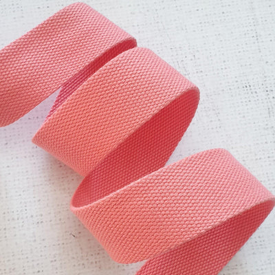 1.5 inches / 38mm Thick Cotton Webbing - Salmon Pink - Purple Stitches