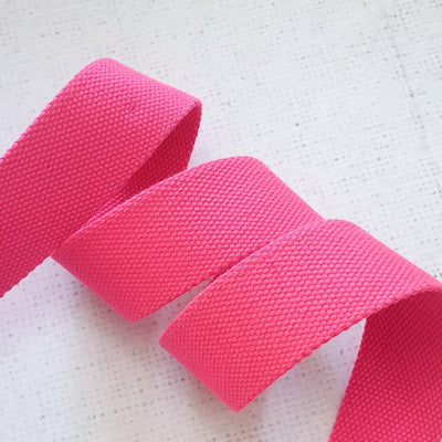 1.5 inches / 38mm Thick Cotton Webbing - Hot Pink - Purple Stitches