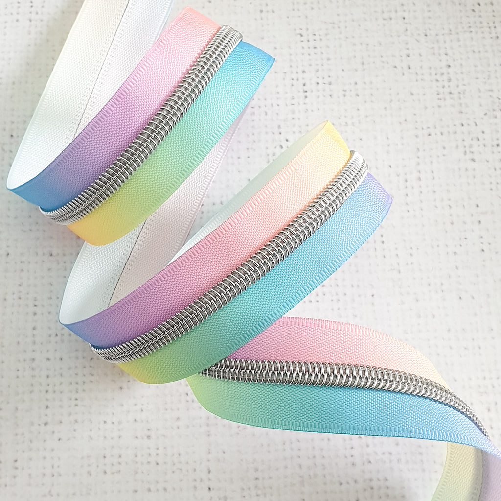 PASTEL Rainbow Zipper Tape With Light Gold Coil Teeth 5 Zip, Size