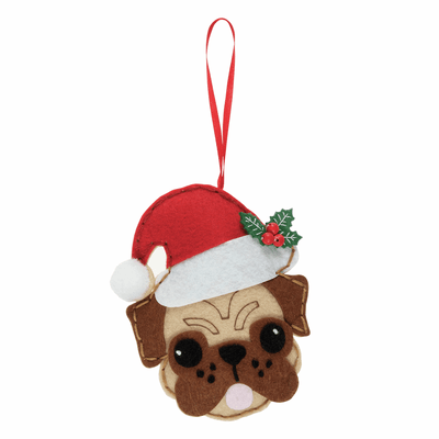 Pug in Santa Hat - Felt Decoration Kit - Shop online and in store at Purple Stitches, Basingstoke, Hampshire UK
