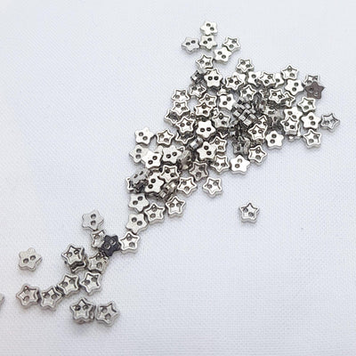 4mm Mini Star Button - Silver - Purple Stitches