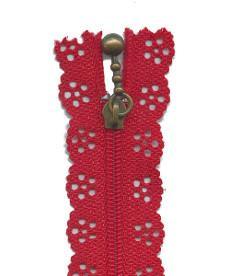 Red - 20cm Length Lace Edge Zip - Shop online and in store at Purple Stitches, Basingstoke, Hampshire UK