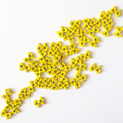 6mm Tiny Bow Metal Button - Yellow - Purple Stitches