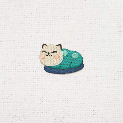 Cat in Green Sleeping Bag - Purple Stitches
