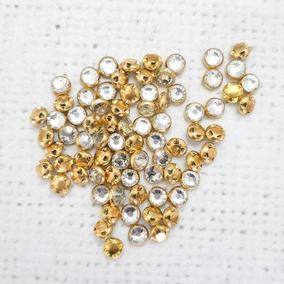 5mm Mini Faux Diamond Button - Gold - Purple Stitches